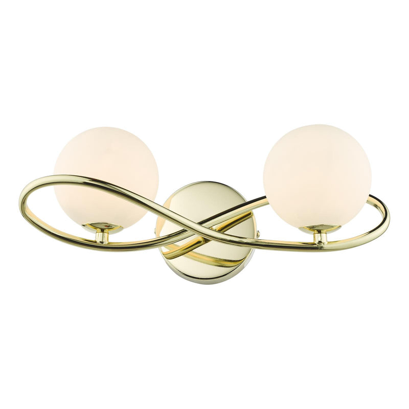 Dar Lighting Lysandra 2 Light Wall Light Polished Gold and Opal Glass • LYS0935