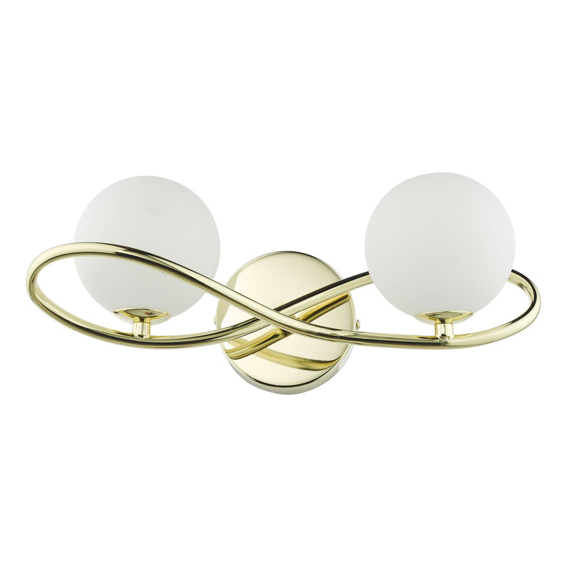 Dar Lighting Lysandra 2 Light Wall Light Polished Gold and Opal Glass • LYS0935