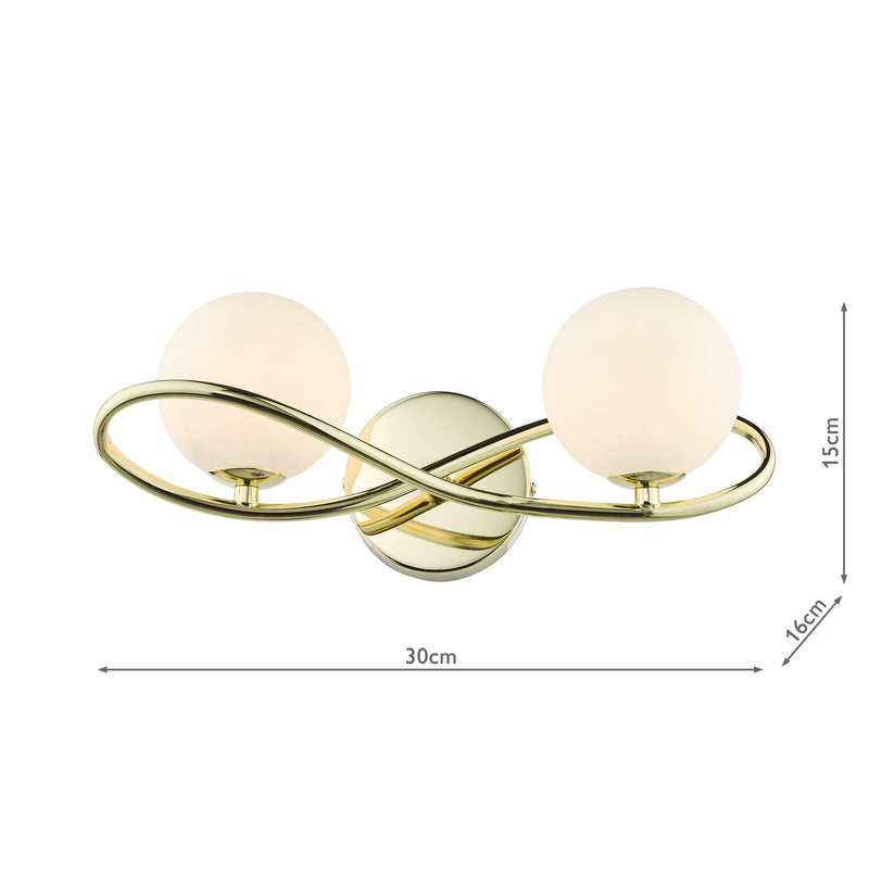 Dar Lighting Lysandra 2 Light Wall Light Polished Gold and Opal Glass • LYS0935