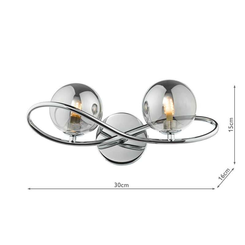 Dar Lighting Lysandra 2 Light Wall Light Polished Chrome and Smoked Glass • LYS0950