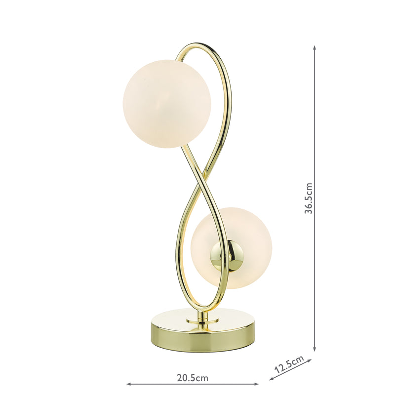 Dar Lighting Lysandra 2 Light Table Lamp Polished Gold and Opal Glass • LYS4235