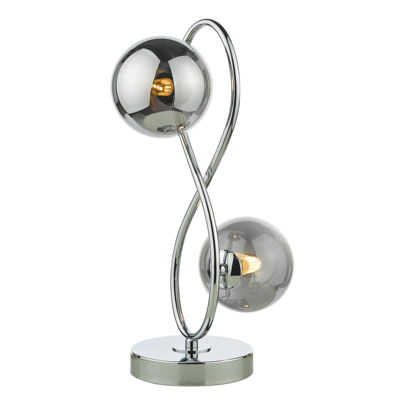 Dar Lighting Lysandra 2 Light Table Lamp Polished Chrome and Smoked Glass • LYS4250