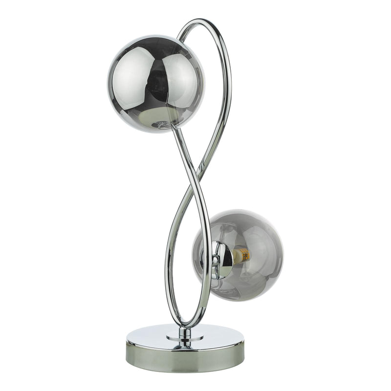 Dar Lighting Lysandra 2 Light Table Lamp Polished Chrome and Smoked Glass • LYS4250