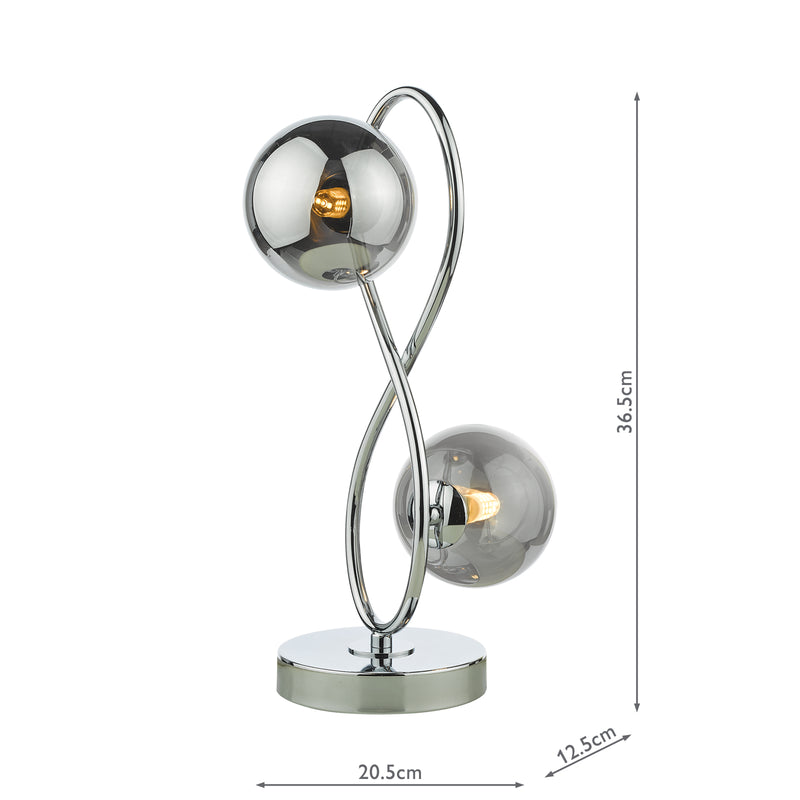 Dar Lighting Lysandra 2 Light Table Lamp Polished Chrome and Smoked Glass • LYS4250