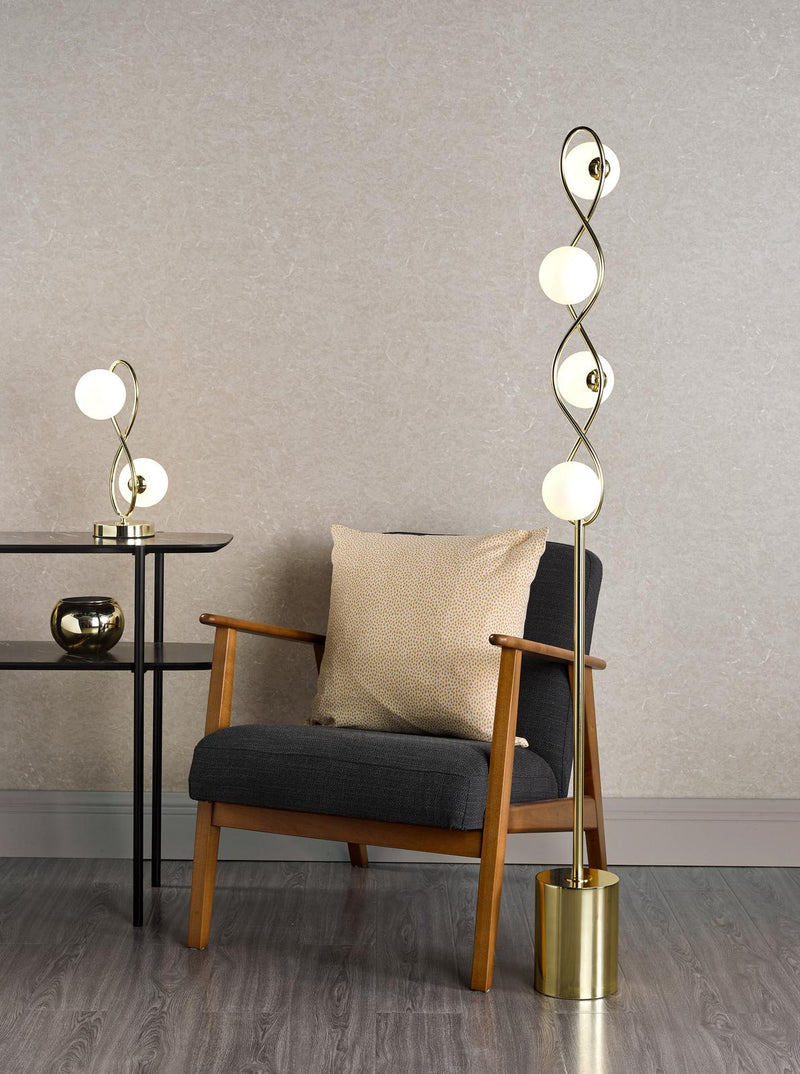 Dar Lighting Lysandra 4 Light Floor Lamp Polished Gold and Opal Glass • LYS4935
