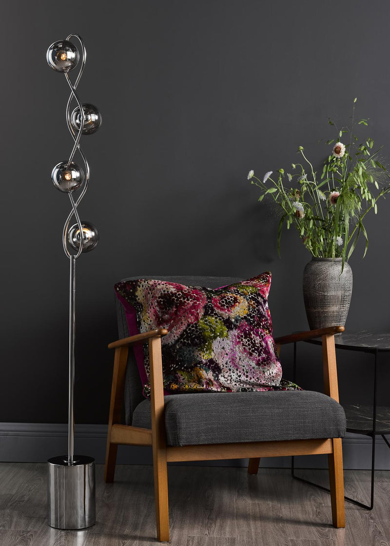 Dar Lighting Lysandra 4 Light Floor Lamp Polished Chrome and Smoked Glass • LYS4950