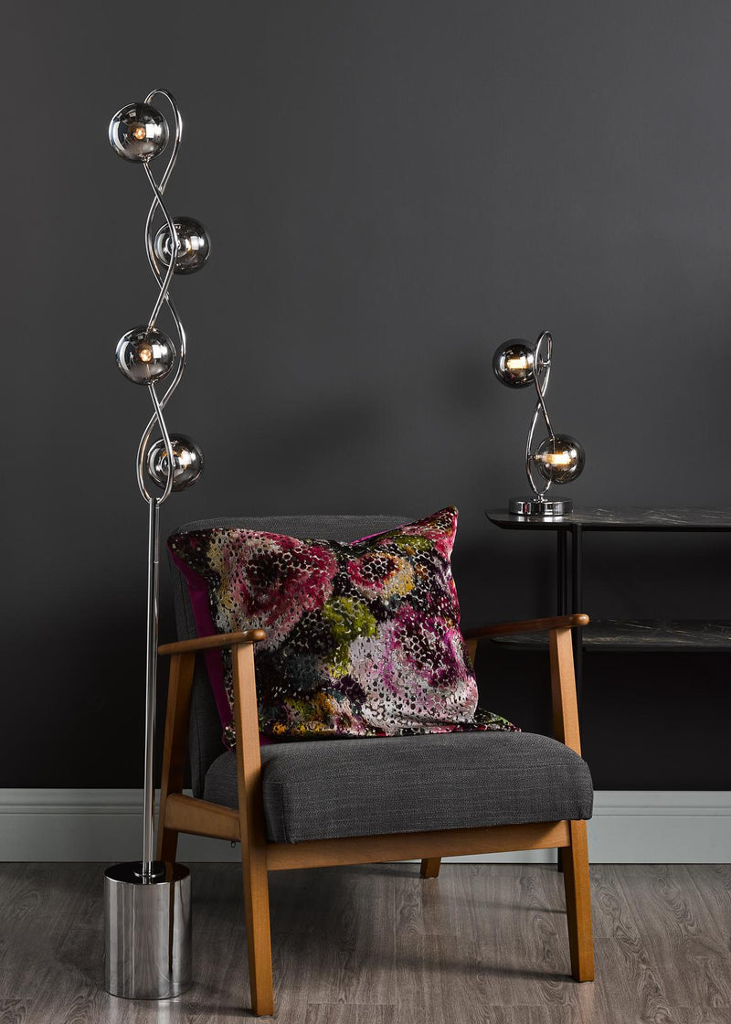 Dar Lighting Lysandra 4 Light Floor Lamp Polished Chrome and Smoked Glass • LYS4950