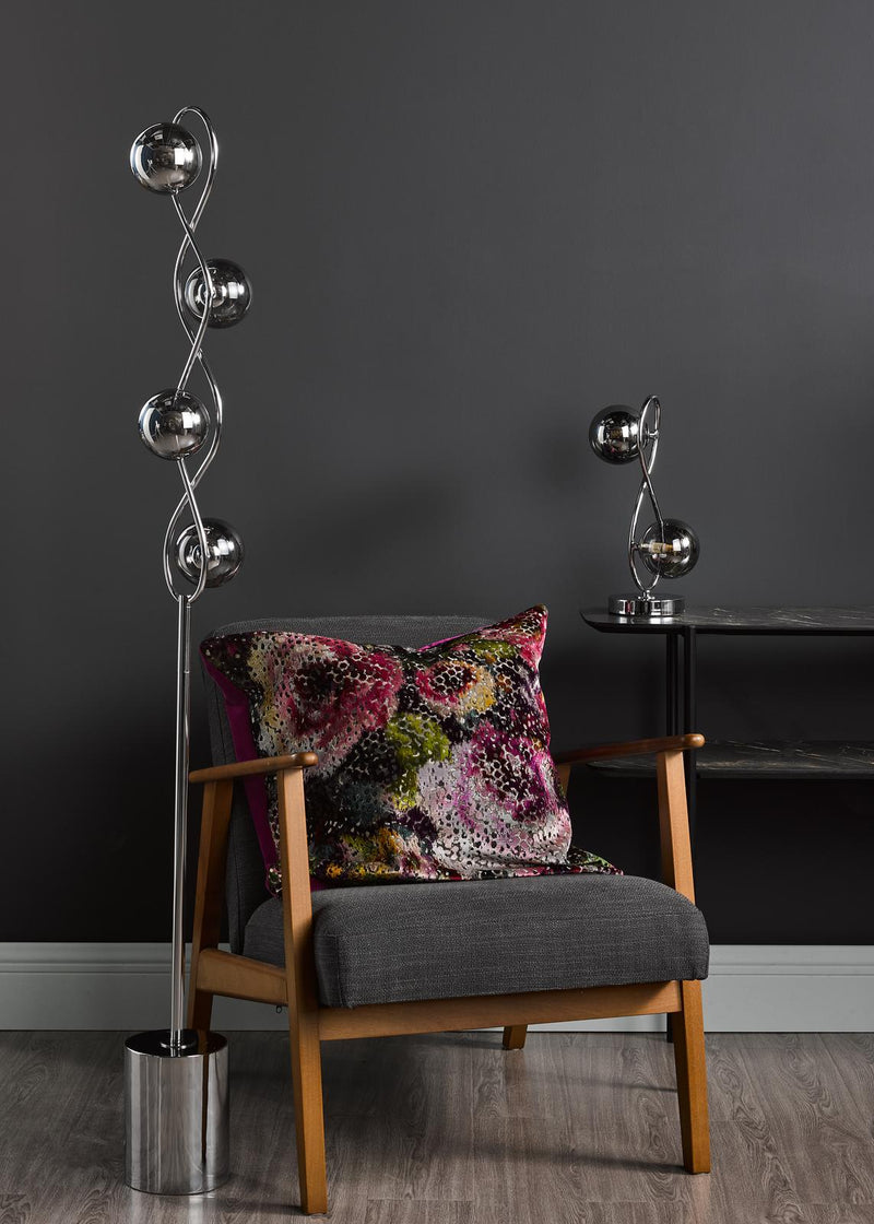 Dar Lighting Lysandra 4 Light Floor Lamp Polished Chrome and Smoked Glass • LYS4950