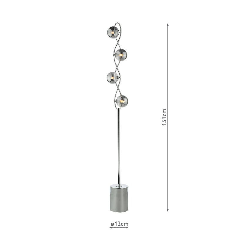 Dar Lighting Lysandra 4 Light Floor Lamp Polished Chrome and Smoked Glass • LYS4950
