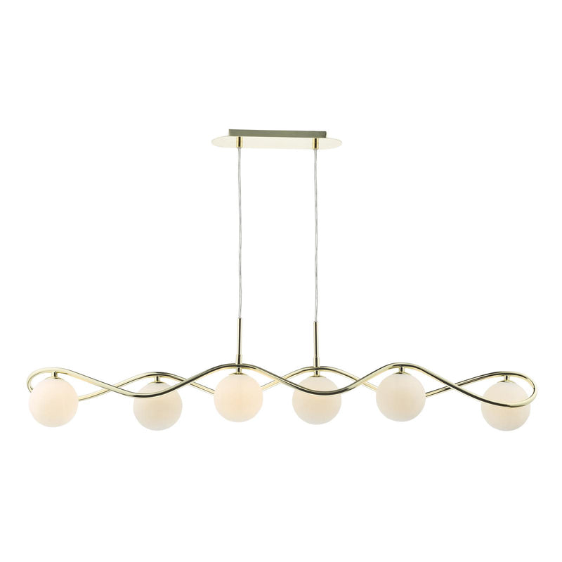 Dar Lighting Lysandra 6 Light Bar Pendant Polished Gold and Opal Glass • LYS6235