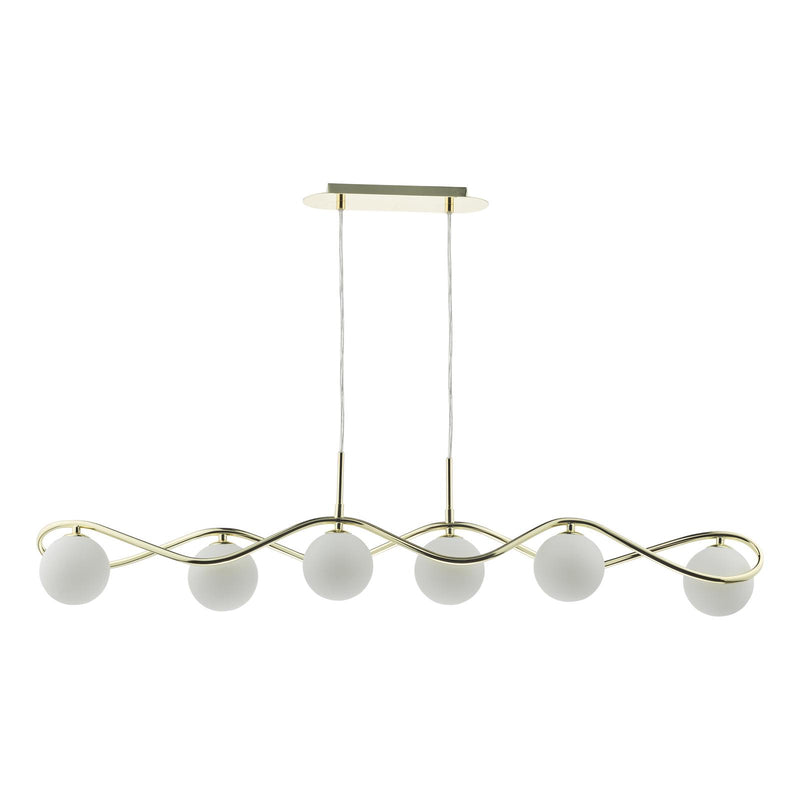 Dar Lighting Lysandra 6 Light Bar Pendant Polished Gold and Opal Glass • LYS6235