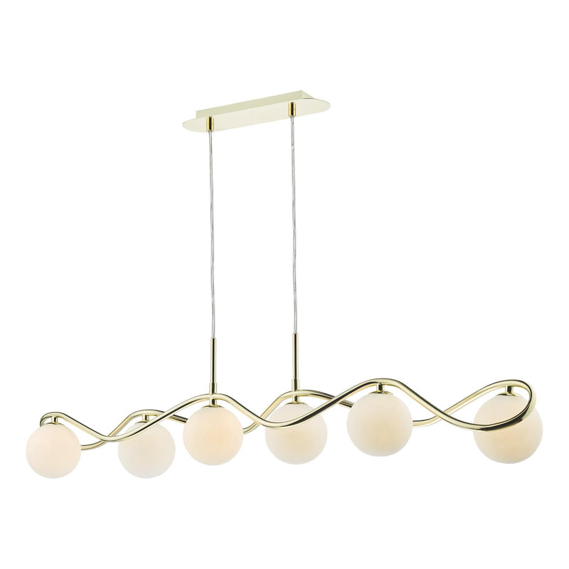 Dar Lighting Lysandra 6 Light Bar Pendant Polished Gold and Opal Glass • LYS6235