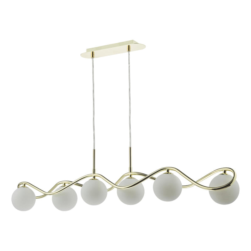 Dar Lighting Lysandra 6 Light Bar Pendant Polished Gold and Opal Glass • LYS6235