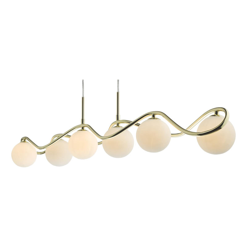 Dar Lighting Lysandra 6 Light Bar Pendant Polished Gold and Opal Glass • LYS6235