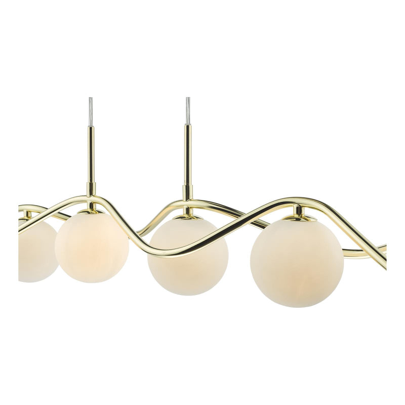 Dar Lighting Lysandra 6 Light Bar Pendant Polished Gold and Opal Glass • LYS6235