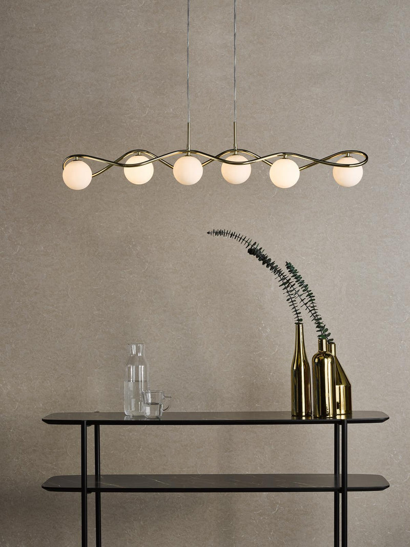 Dar Lighting Lysandra 6 Light Bar Pendant Polished Gold and Opal Glass • LYS6235