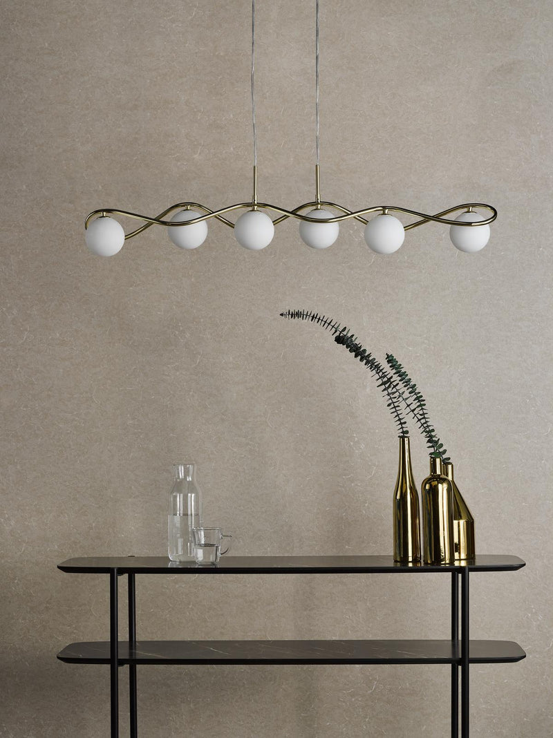 Dar Lighting Lysandra 6 Light Bar Pendant Polished Gold and Opal Glass • LYS6235