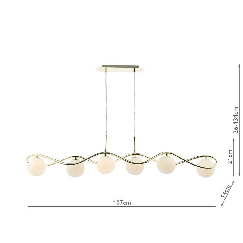 Dar Lighting Lysandra 6 Light Bar Pendant Polished Gold and Opal Glass • LYS6235