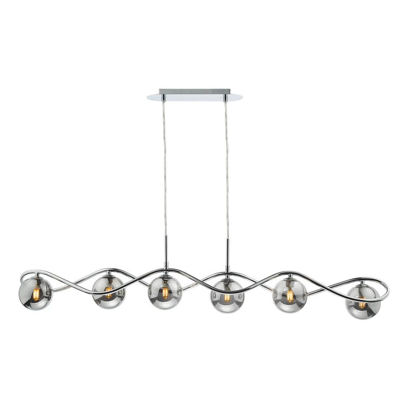 Dar Lighting Lysandra 6 Light Bar Pendant Polished Chrome and Smoked Glass • LYS6250