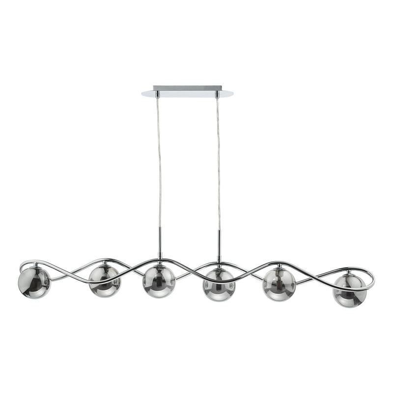 Dar Lighting Lysandra 6 Light Bar Pendant Polished Chrome and Smoked Glass • LYS6250