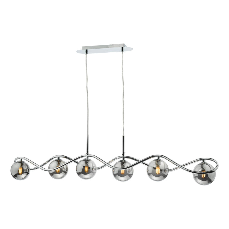 Dar Lighting Lysandra 6 Light Bar Pendant Polished Chrome and Smoked Glass • LYS6250