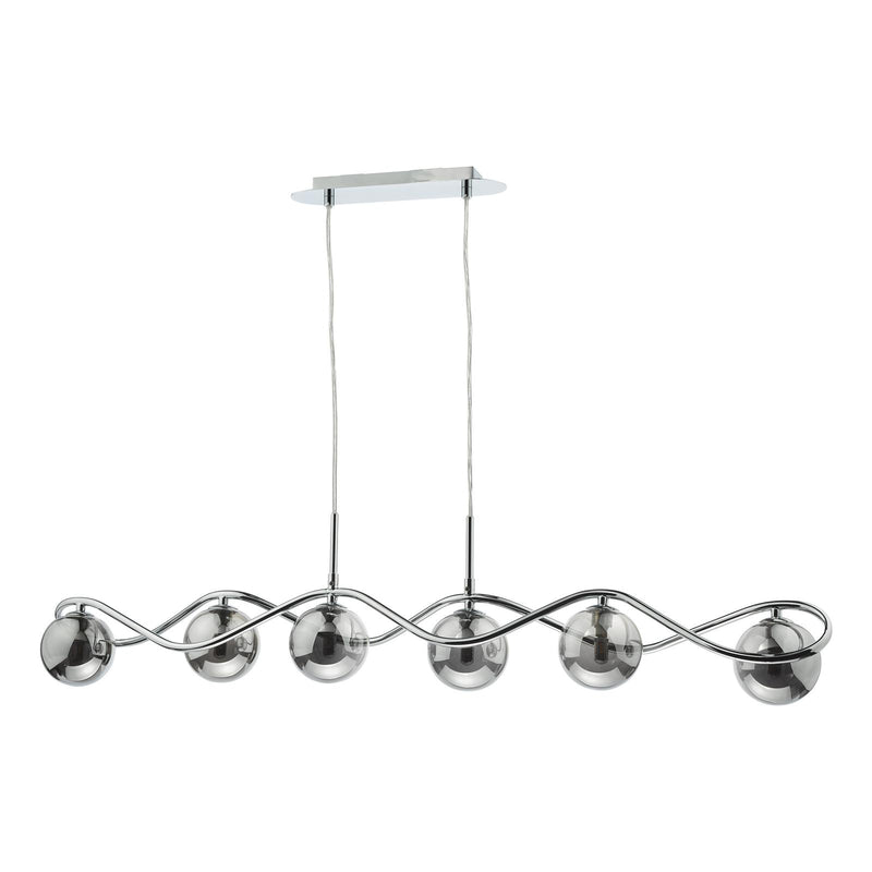 Dar Lighting Lysandra 6 Light Bar Pendant Polished Chrome and Smoked Glass • LYS6250