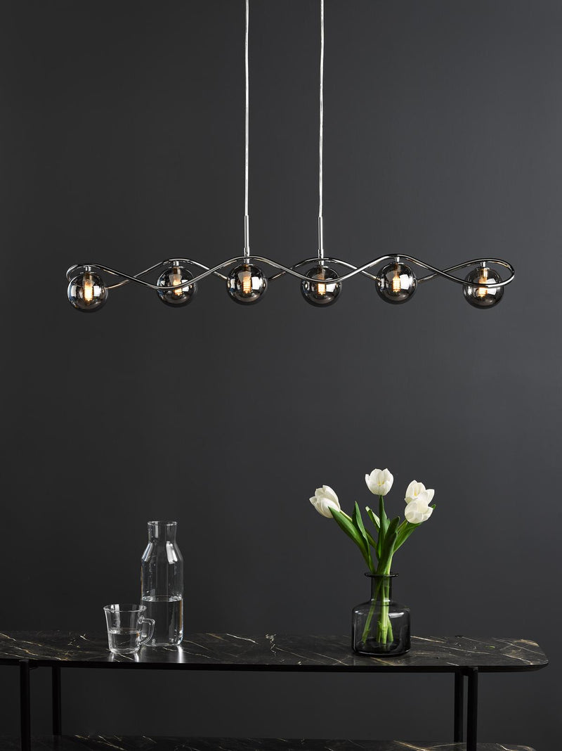 Dar Lighting Lysandra 6 Light Bar Pendant Polished Chrome and Smoked Glass • LYS6250