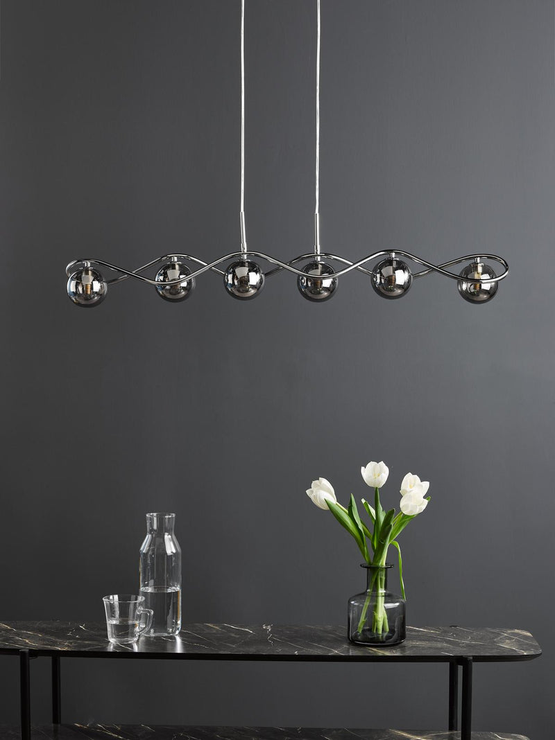 Dar Lighting Lysandra 6 Light Bar Pendant Polished Chrome and Smoked Glass • LYS6250