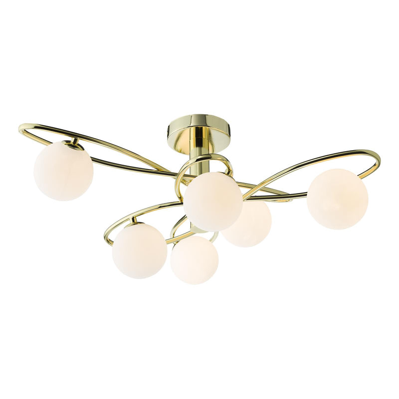 Dar Lighting Lysandra 6 Light Semi-Flush Polished Gold and Opal Glass • LYS6435
