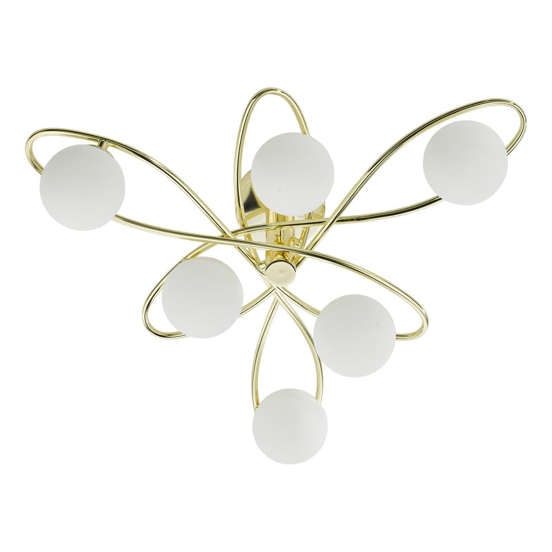 Dar Lighting Lysandra 6 Light Semi-Flush Polished Gold and Opal Glass • LYS6435