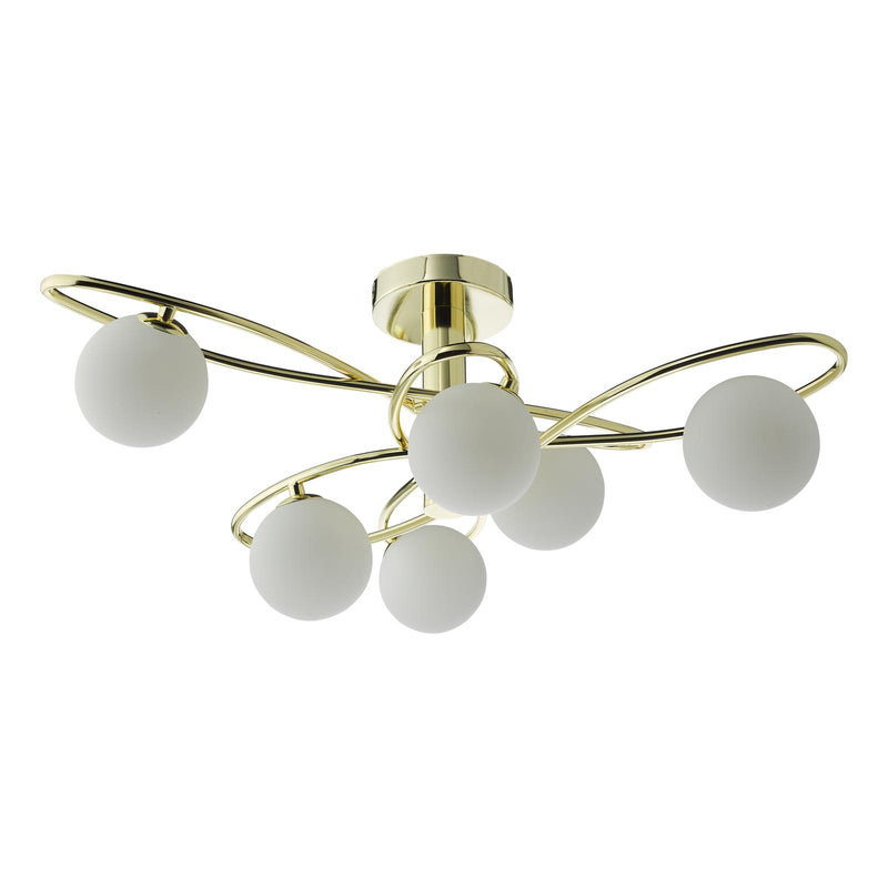 Dar Lighting Lysandra 6 Light Semi-Flush Polished Gold and Opal Glass • LYS6435