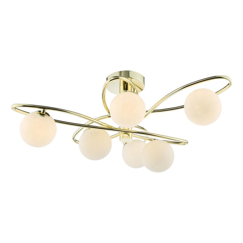 Dar Lighting Lysandra 6 Light Semi-Flush Polished Gold and Opal Glass • LYS6435