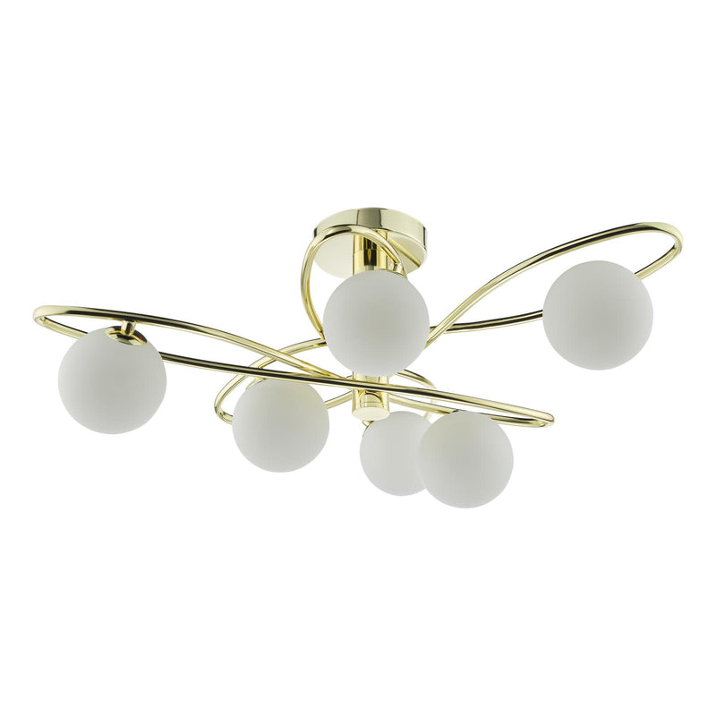 Dar Lighting Lysandra 6 Light Semi-Flush Polished Gold and Opal Glass • LYS6435