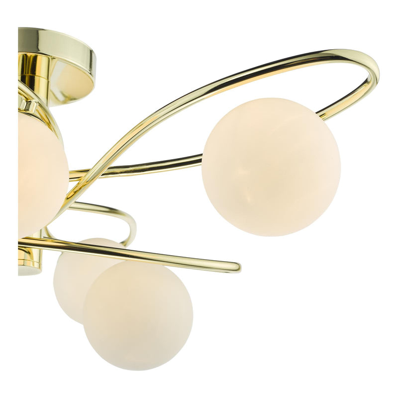 Dar Lighting Lysandra 6 Light Semi-Flush Polished Gold and Opal Glass • LYS6435