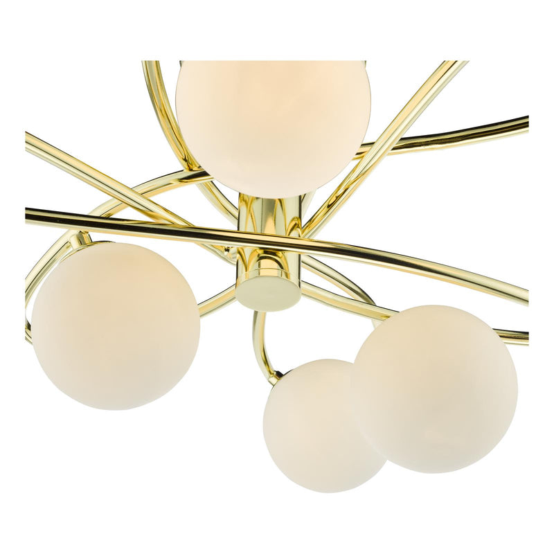 Dar Lighting Lysandra 6 Light Semi-Flush Polished Gold and Opal Glass • LYS6435