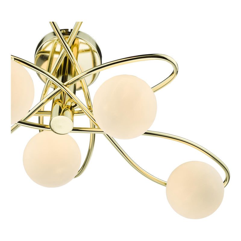 Dar Lighting Lysandra 6 Light Semi-Flush Polished Gold and Opal Glass • LYS6435