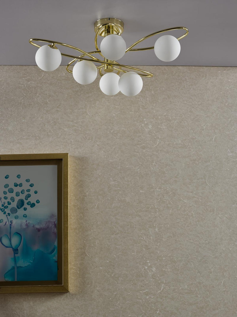Dar Lighting Lysandra 6 Light Semi-Flush Polished Gold and Opal Glass • LYS6435