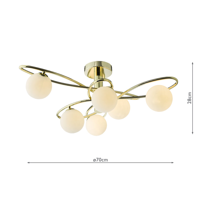 Dar Lighting Lysandra 6 Light Semi-Flush Polished Gold and Opal Glass • LYS6435