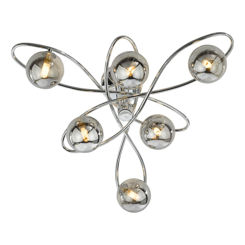 Dar Lighting Lysandra 6 Light Semi-Flush Polished Chrome and Smoked Glass • LYS6450