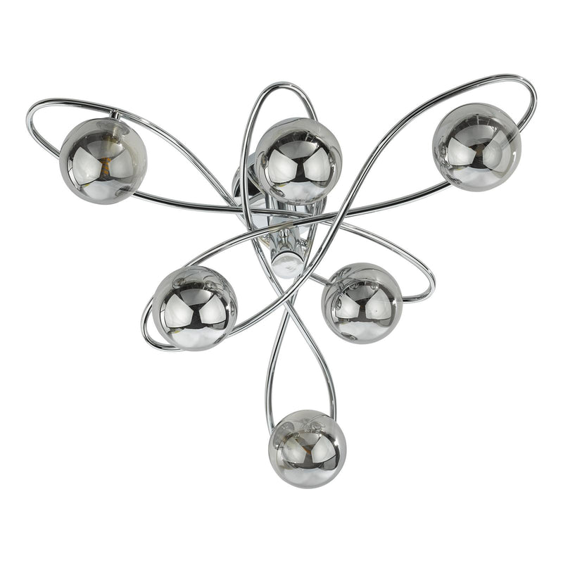 Dar Lighting Lysandra 6 Light Semi-Flush Polished Chrome and Smoked Glass • LYS6450