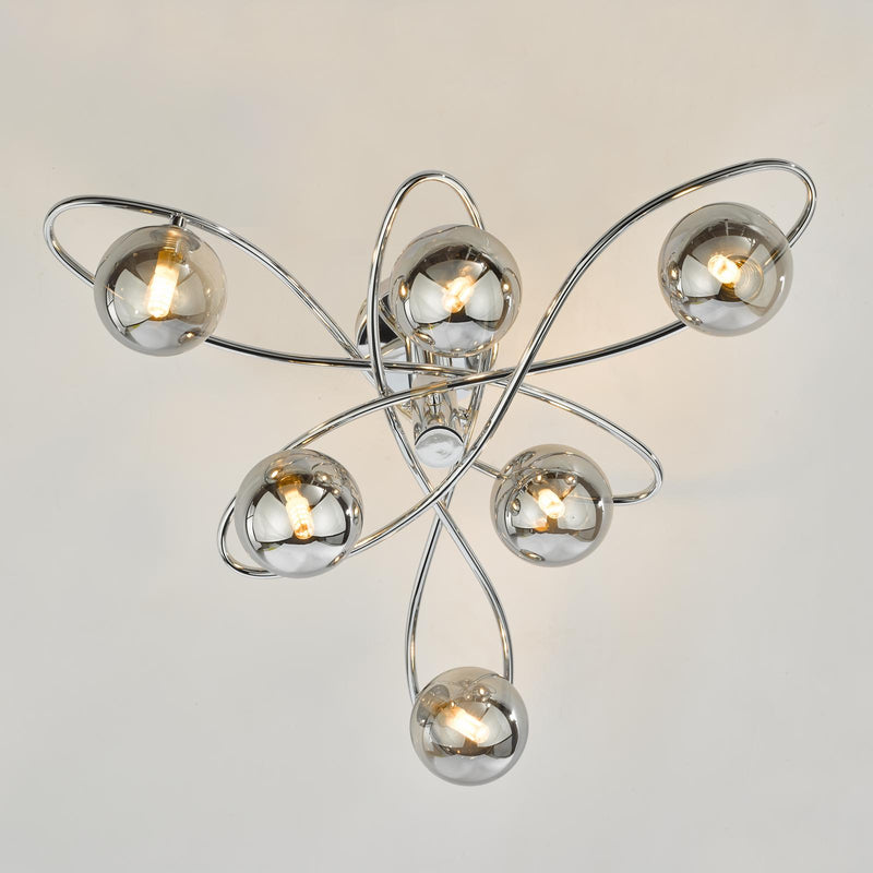 Dar Lighting Lysandra 6 Light Semi-Flush Polished Chrome and Smoked Glass • LYS6450