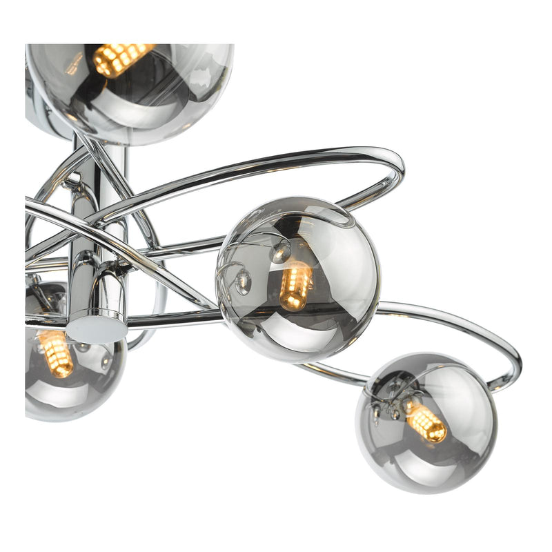 Dar Lighting Lysandra 6 Light Semi-Flush Polished Chrome and Smoked Glass • LYS6450
