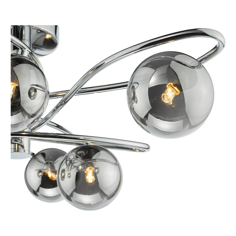 Dar Lighting Lysandra 6 Light Semi-Flush Polished Chrome and Smoked Glass • LYS6450