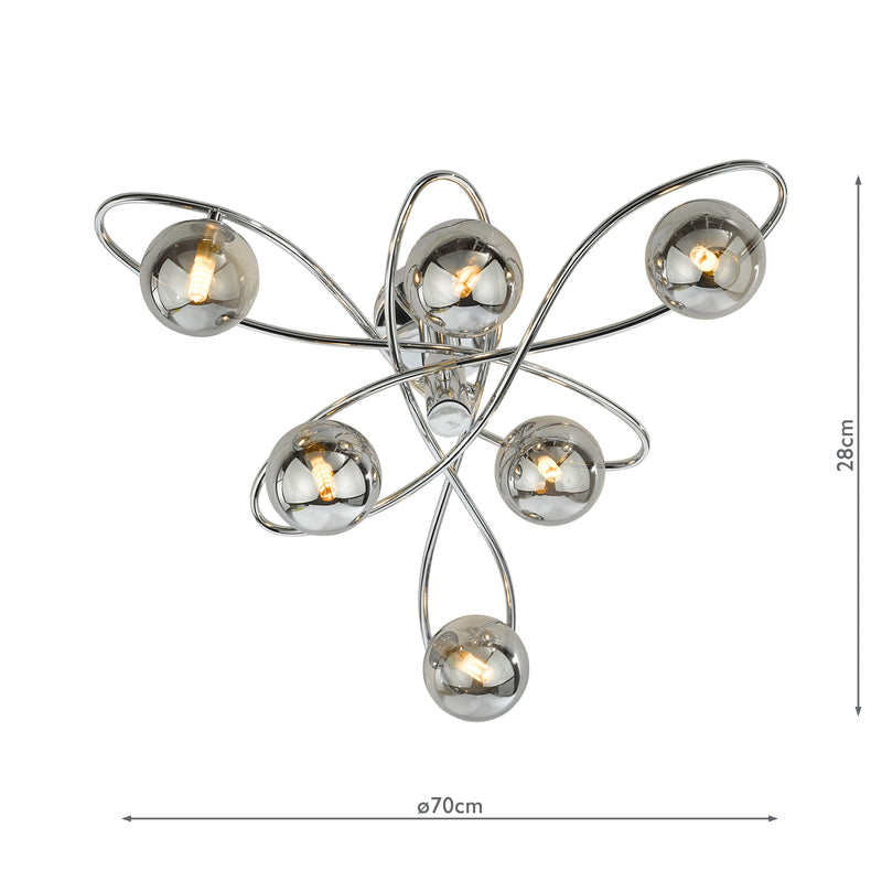Dar Lighting Lysandra 6 Light Semi-Flush Polished Chrome and Smoked Glass • LYS6450