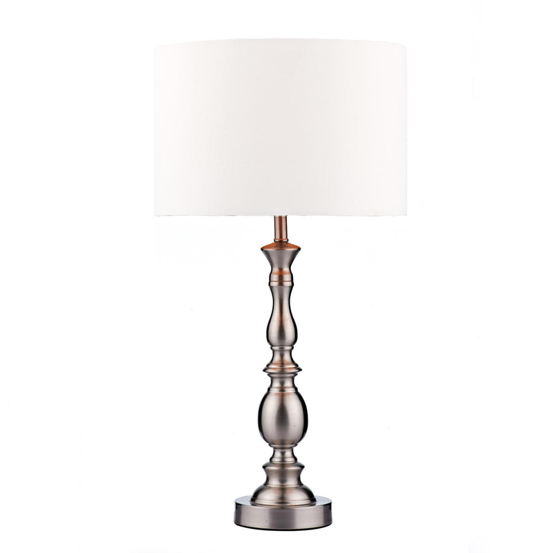 Dar Lighting Madrid Table Lamp Satin Chrome With Shade • MAD4246