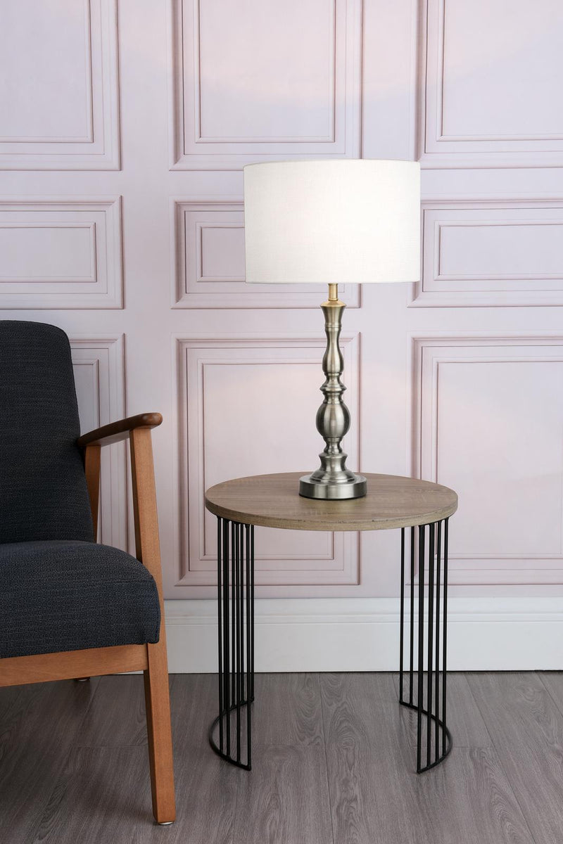 Dar Lighting Madrid Table Lamp Satin Chrome With Shade • MAD4246