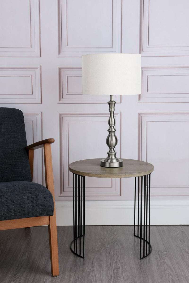 Dar Lighting Madrid Table Lamp Satin Chrome With Shade • MAD4246