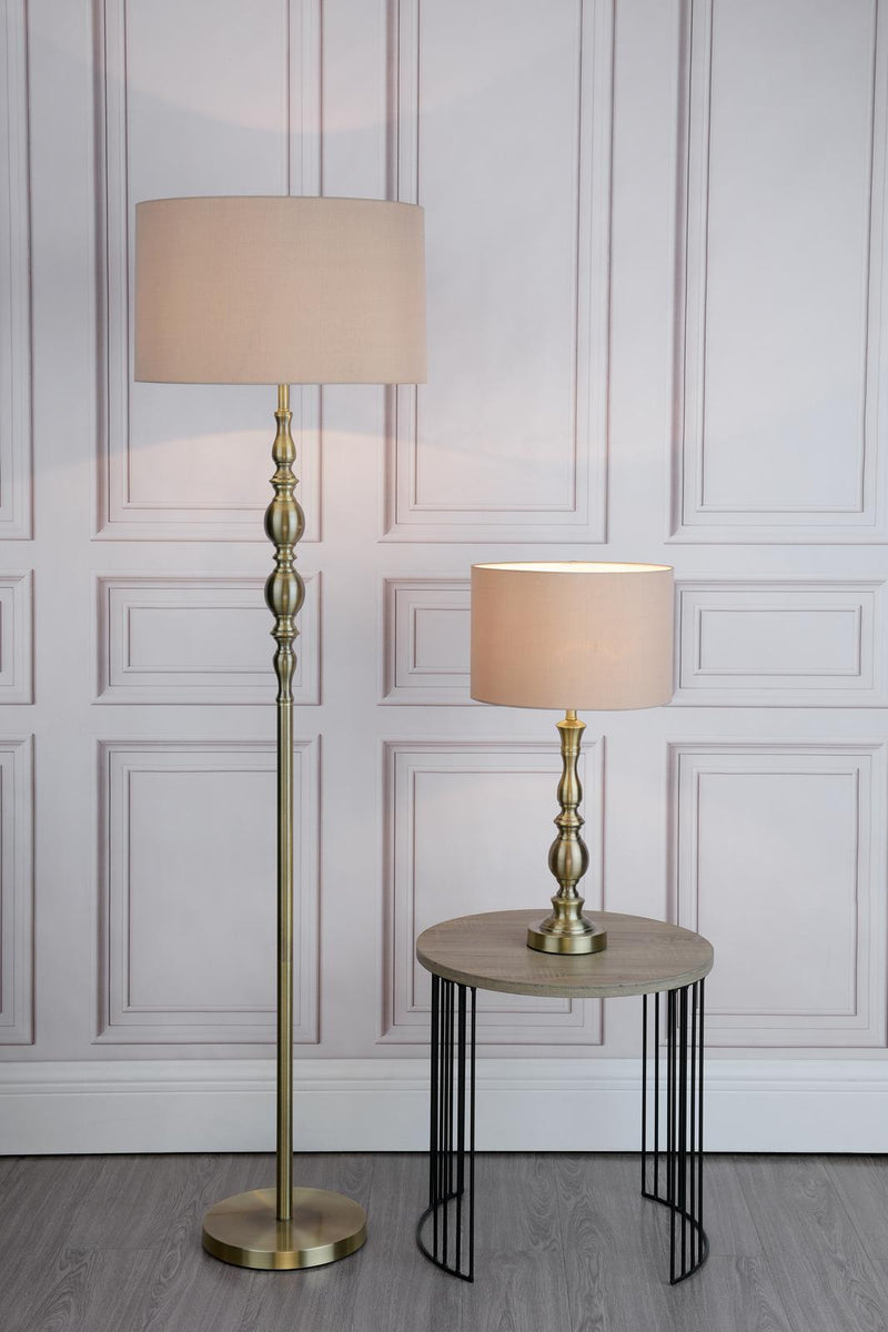 Dar Lighting Madrid Table Lamp Antique Brass With Shade • MAD4275
