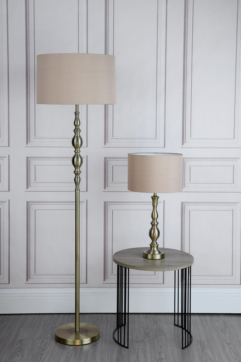 Dar Lighting Madrid Table Lamp Antique Brass With Shade • MAD4275