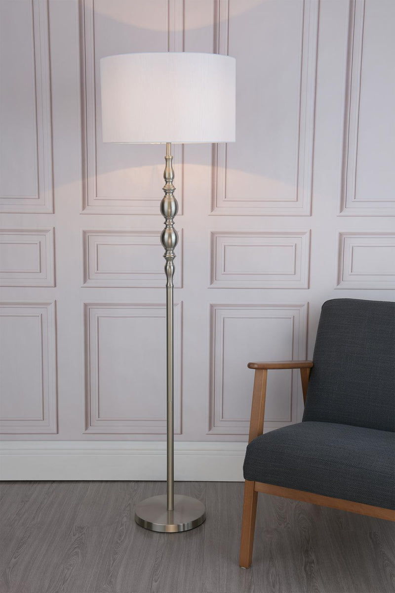 Dar Lighting Madrid Floor Lamp Satin Chrome With Shade • MAD4946